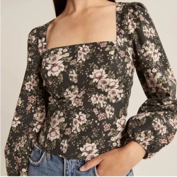 Abercrombie & Fitch floral corset style square neckline long sleeve boho… - Picture 1 of 7